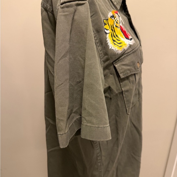 Men's Olive Green Embroidered Tiger Shirt - Picture 3 of 5